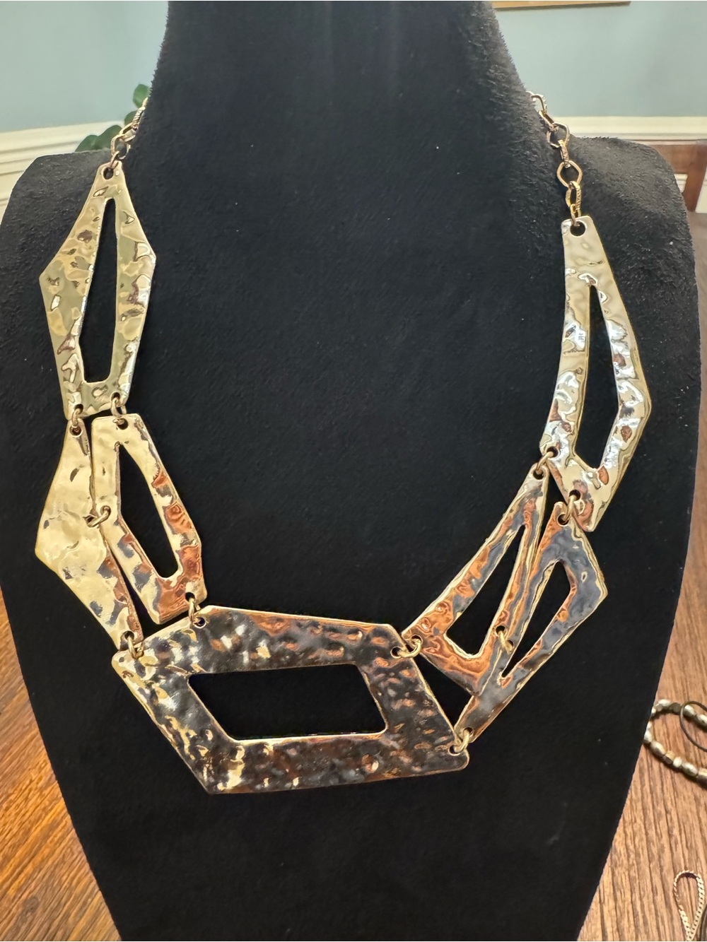 Paparazzi Gold Tone Hammered Geometric Statement Necklace Earrings Set